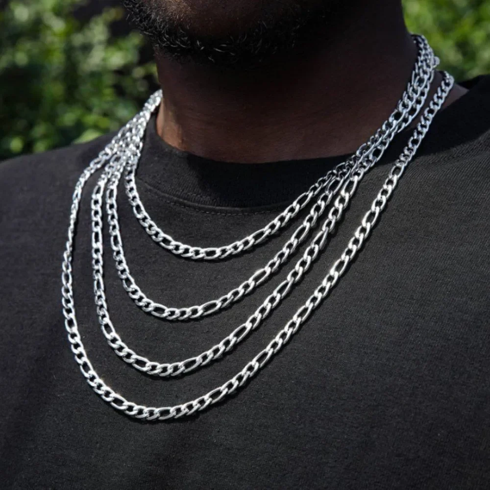 Minimalist Mens 5mm Silver Figaro Chain Necklace Womens Necklace Choker Chain - Picture 2 of 4